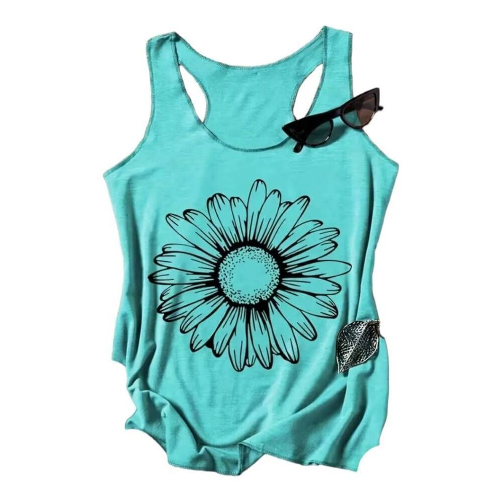 Floral Print Crew Neck Tank Top, Casual Sleeveless Tank Top For Summer Medium